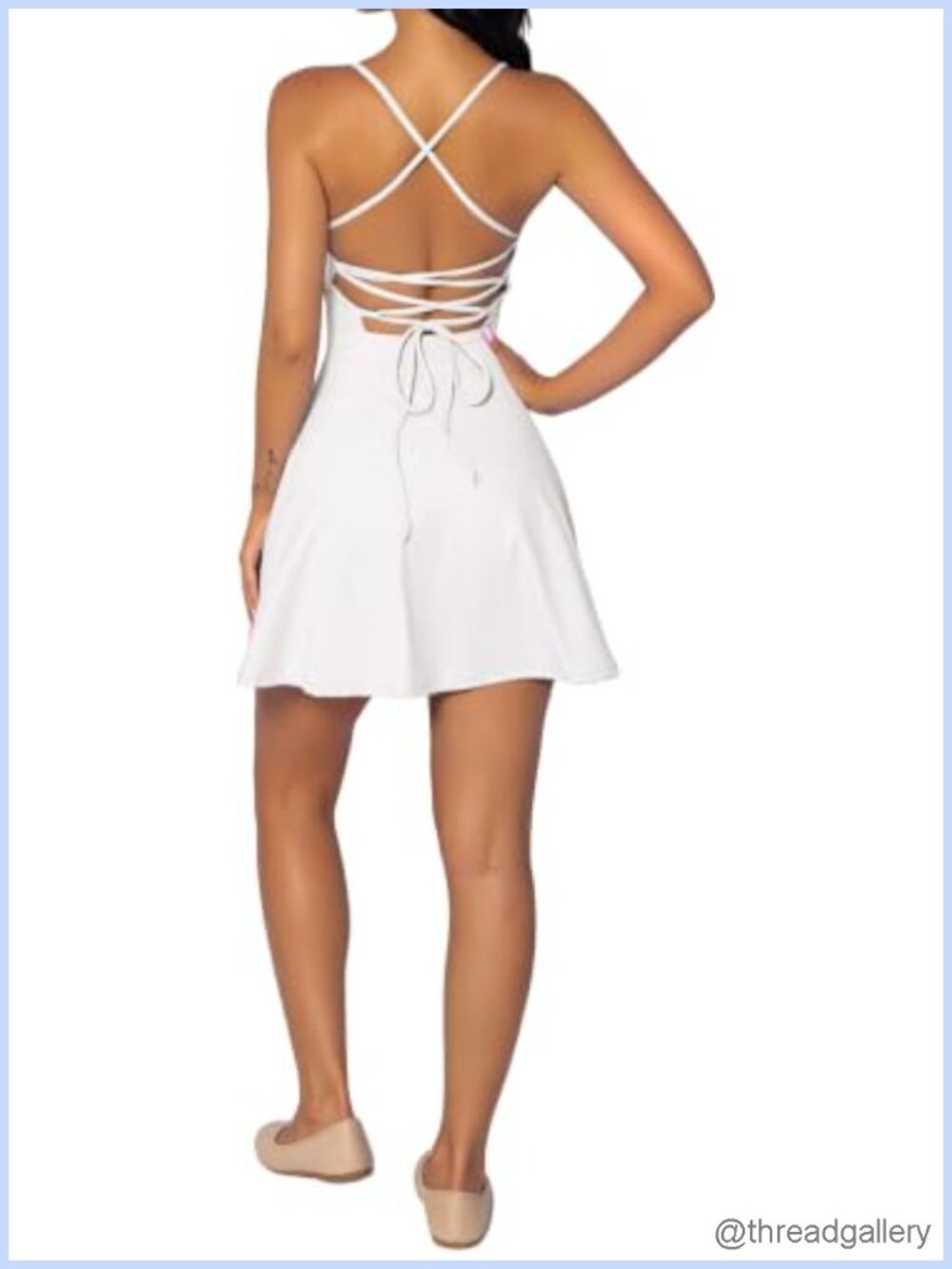 Tennis Dress with Shorts Open Back Criss Cross Spaghetti Strap Active Golf